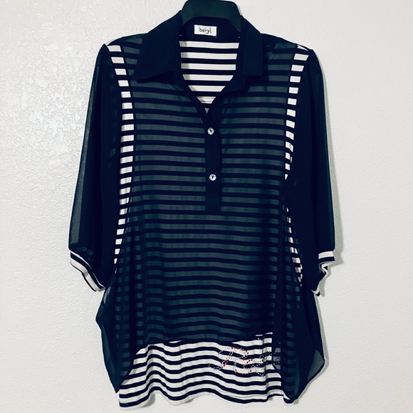 Beryl Layered Top (Black/White) - Picture 1 of 3